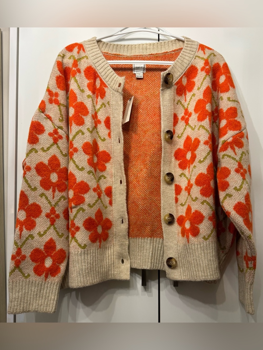 Anthropologie Cream Cardigan with Orange Floral Pattern - Picture 12 of 16